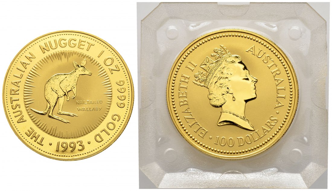 PEUS 1267 Australien 31,1 g Feingold. Nagelkänguru 100 Dollars GOLD Unze 1993 Stempelglanz (Originalkapsel)