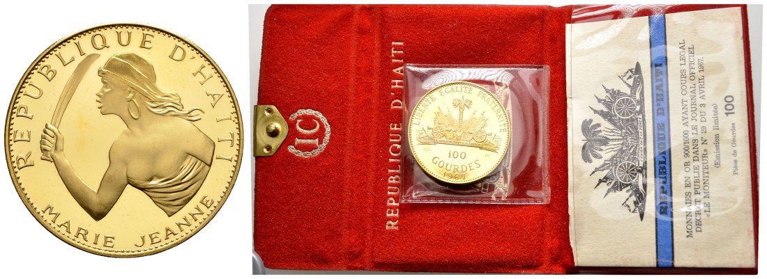 PEUS 1270 Haiti 17,78 g Feingold. 10. Jahrestag Revolution incl. Etui 100 Gourdes GOLD 1967 IC Proof