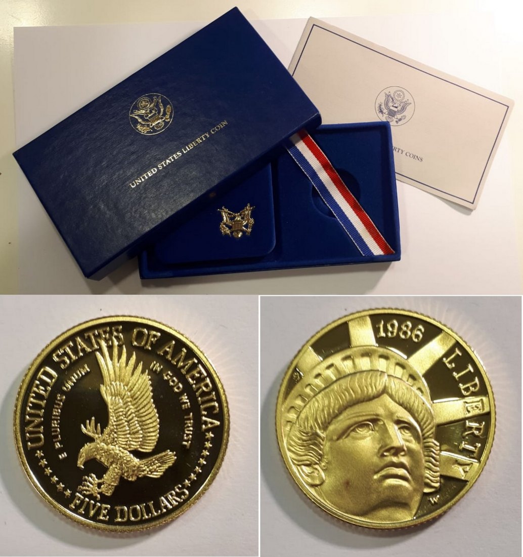 USA  5 Dollars   1986 MM-Frankfurt  Feingold: 7,52g Liberty Coin  