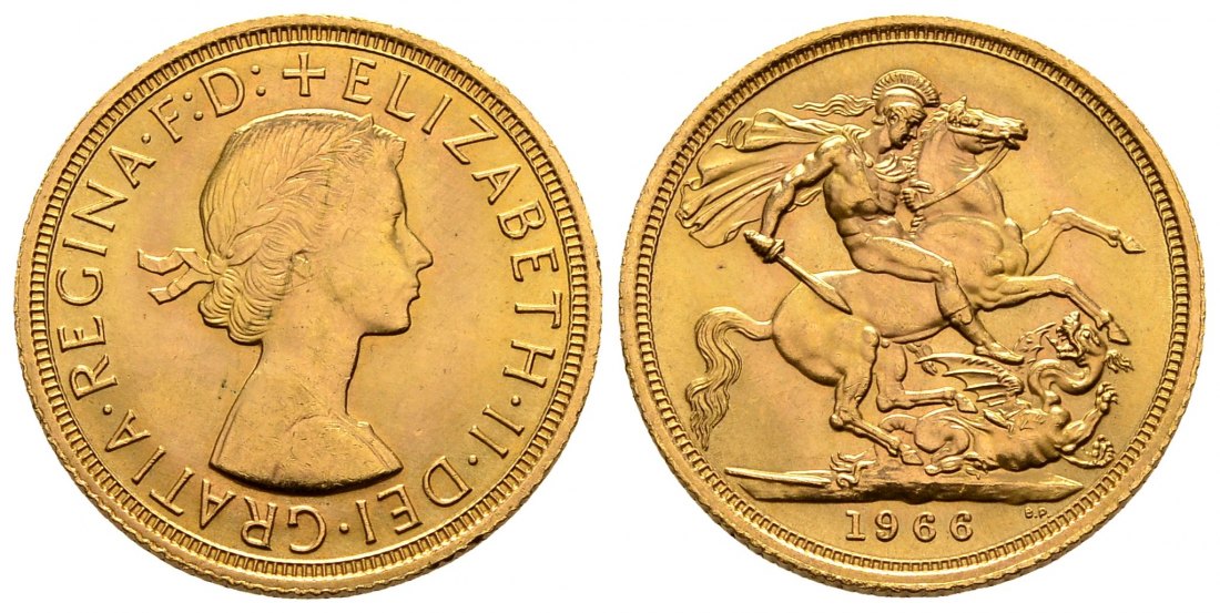 PEUS 1232 Grossbritannien 7,32 g Feingold. Elizabeth II. (1952 - heute) Sovereign GOLD 1966 Fast Stempelglanz