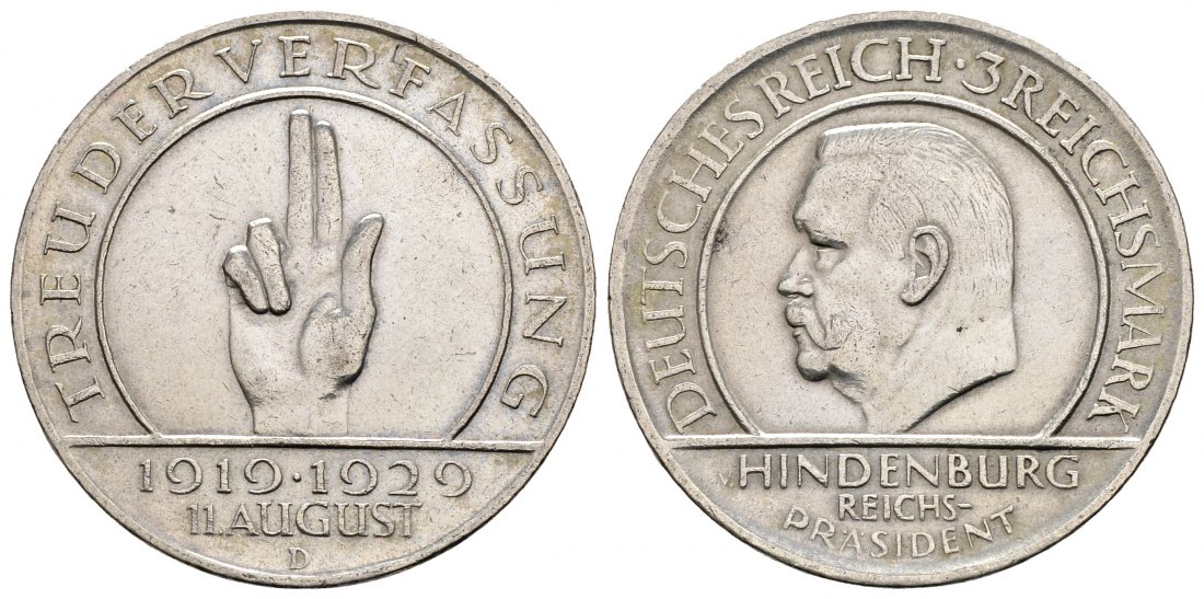 PEUS 1242 Weimarer Republik 10.Jahre Weimarer Reichsverfassung 3 Reichsmark 1929 D Sehr schön