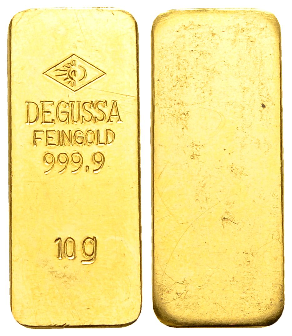 PEUS 1244 BRD 10 g Feingold. Degussa Barren GOLD 10 g o.J. Vorzüglich