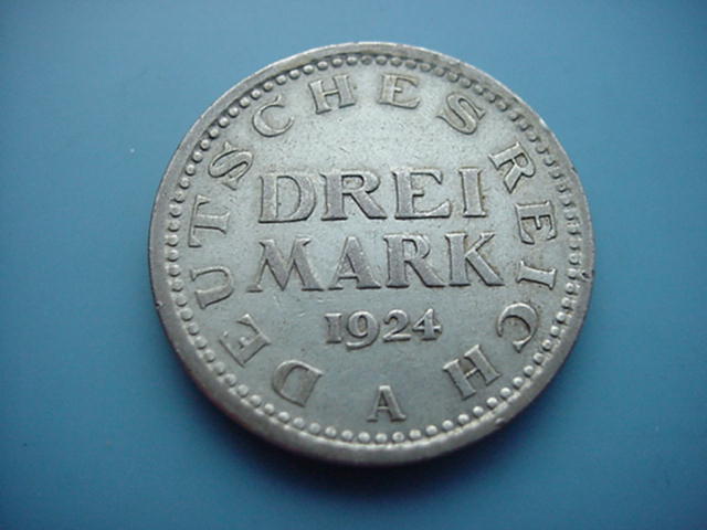 Weimarer Republik 3 Mark 1924 A-Silber