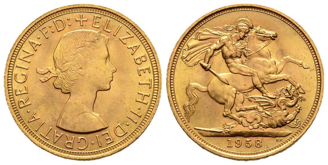 PEUS 1282 Grossbritannien 7,32 g Feingold. Elizabeth II. (1952 - heute) Sovereign GOLD 1958 Vorzüglich +