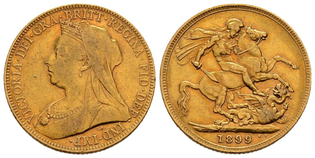 PEUS 1283 Großbritannien 7,32 g Feingold. Victoria (1837 - 1901) mit Witwenschleier Sovereign GOLD 1899 Fast Sehr schön