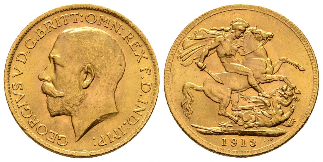 PEUS 1284 Großbritannien 7,32 g Feingold. Georg V. (1910 - 1936) Sovereign GOLD 1913 Vorzüglich