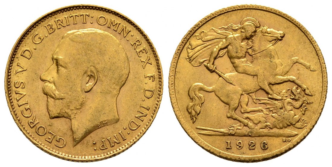 PEUS 1287 Großbritannien / Südafrika 3,66 g Feingold. George V. (1910 - 1936) 1/2 Sovereign GOLD 1926 SA Pretoria Sehr schön