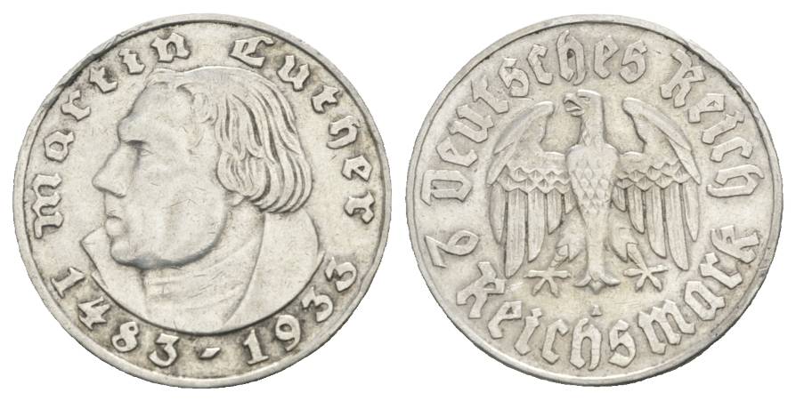  Drittes Reich, 2 Reichsmark 1933 A, Randfehler   