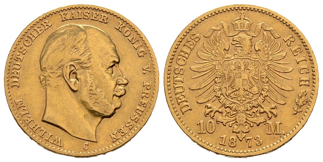 PEUS 1289 Kaiserreich - Preußen 3,58 g Feingold. Wilhelm I. (1861 - 1888) 10 Mark GOLD 1873 C Frankfurt Sehr schön