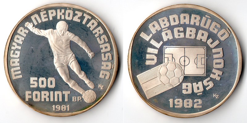  Ungarn 500 Forint 1981 World Football Championship  FM-Frankfurt  Feingewicht: 17,98g Silber   
