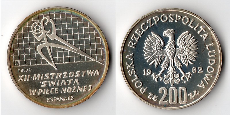  Polen 200 Zloty 1982 Probe  FM-Frankfurt Feingewicht: 13,2g Silber   