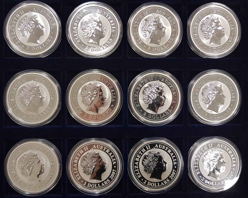  Australien  12x 2 Dollar  Lunar I Satz 1999-2010  FM-Frankfurt  Feingewicht: 746,4g Silber   