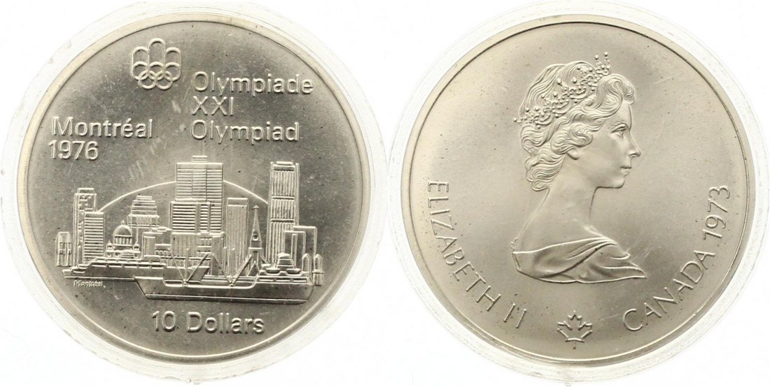  776 Kanada 10 Dollar Olympiade 1973 Silber 44,9 g. Fein Stempelglanz   