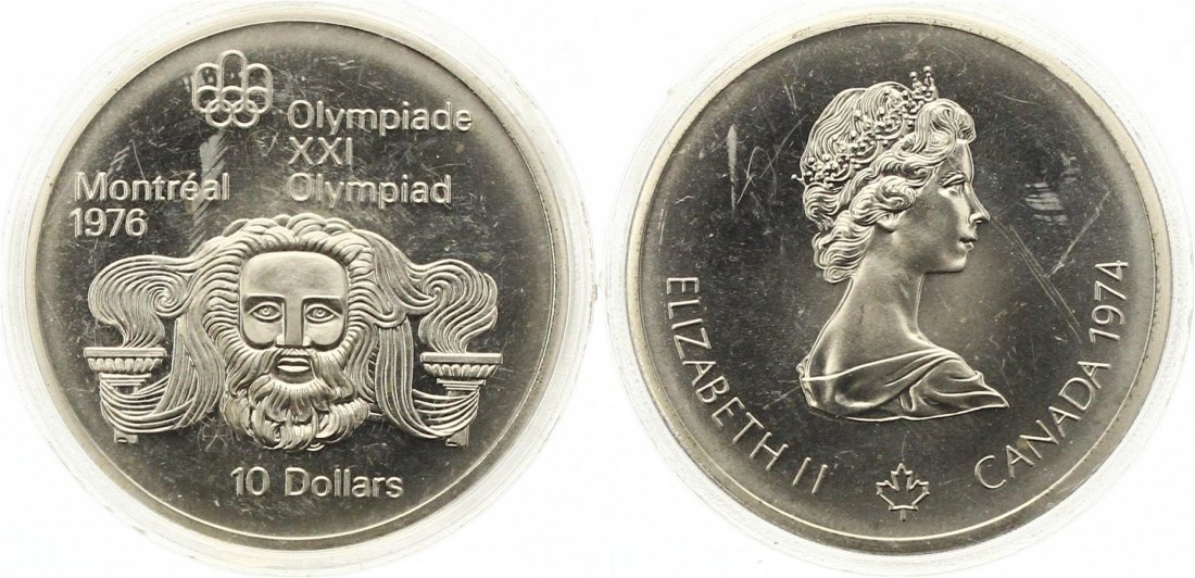  777 Kanada 10 Dollar Olympiade 1974 Silber 44,9 g. Fein Stempelglanz   
