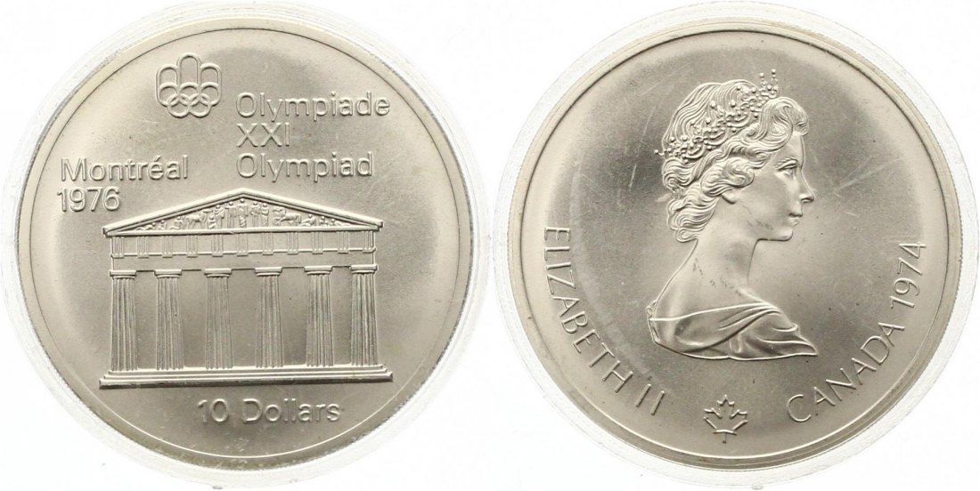  778 Kanada 10 Dollar Olympiade 1974 Silber 44,9 g. Fein Stempelglanz   
