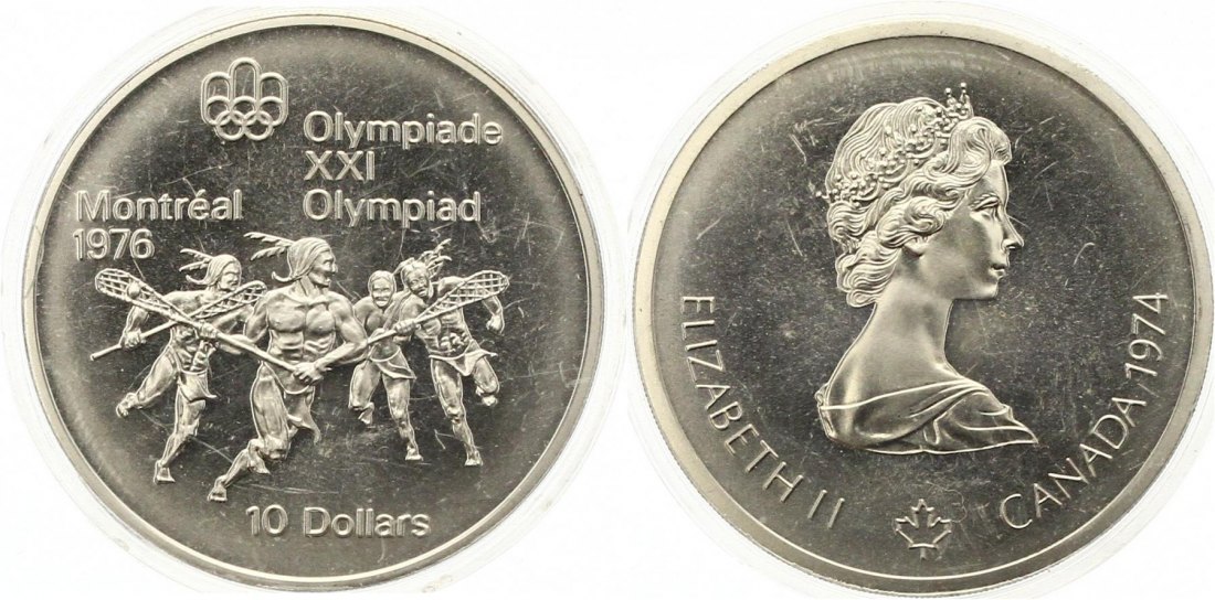  779 Kanada 10 Dollar Olympiade 1974 Silber 44,9 g. Fein Stempelglanz   