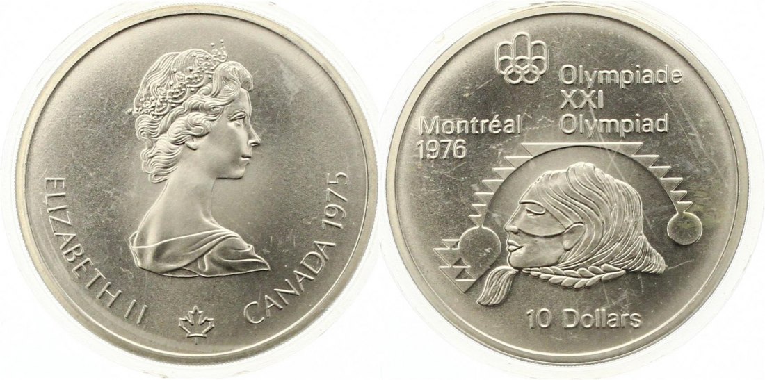  782 Kanada 10 Dollar Olympiade 1975 Silber 44,9 g. Fein Stempelglanz   