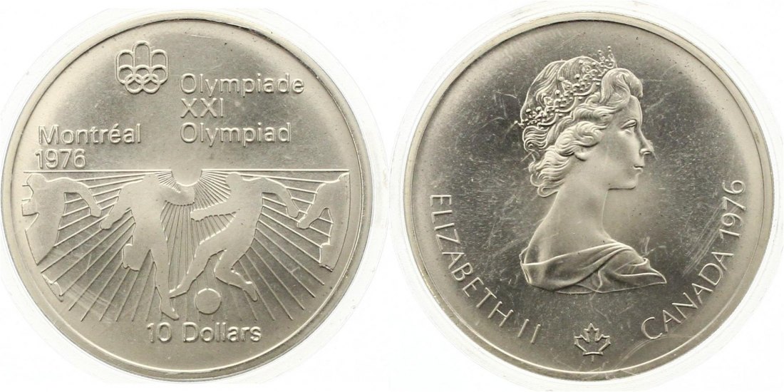  783 Kanada 10 Dollar Olympiade 1976 Silber 44,9 g. Fein Stempelglanz   