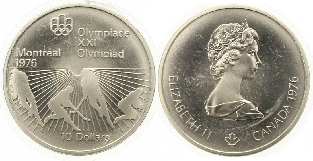 784 Kanada 10 Dollar Olympiade 1976 Silber 44,9 g. Fein Stempelglanz   