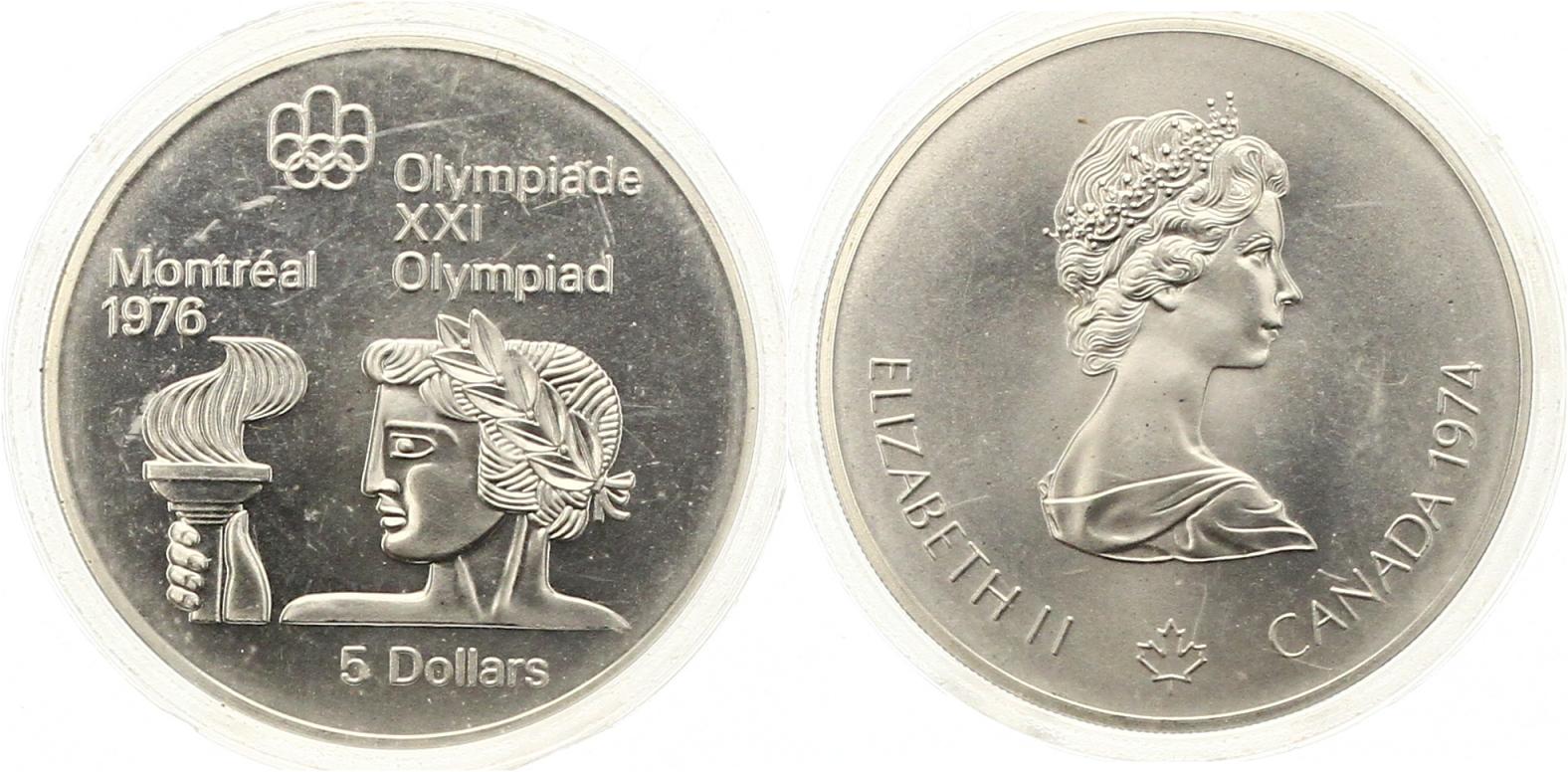  790 Kanada 5  Dollar Olympiade 1974 Silber 22,4 g. Fein Stempelglanz   