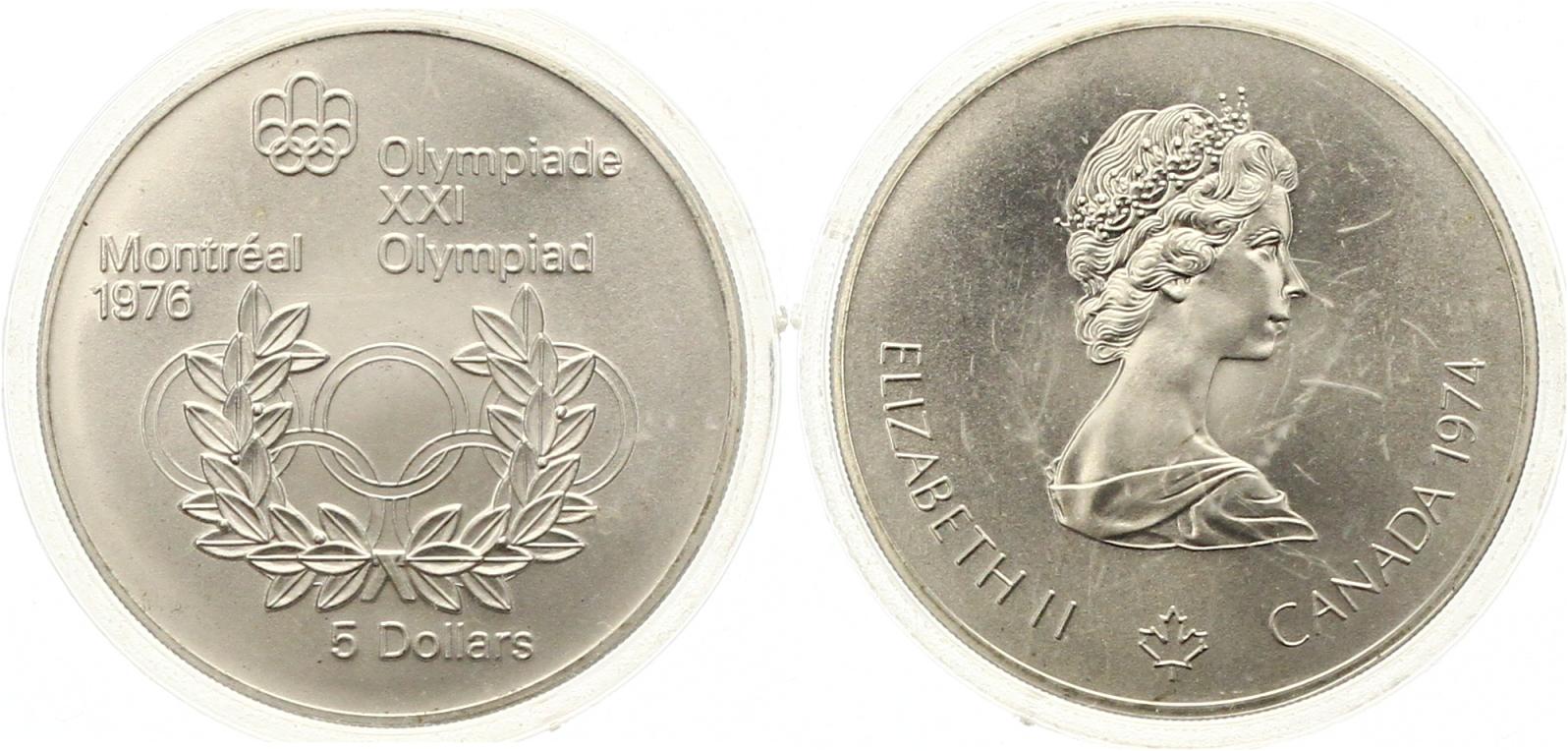  791 Kanada 5  Dollar Olympiade 1974 Silber 22,4 g. Fein Stempelglanz   
