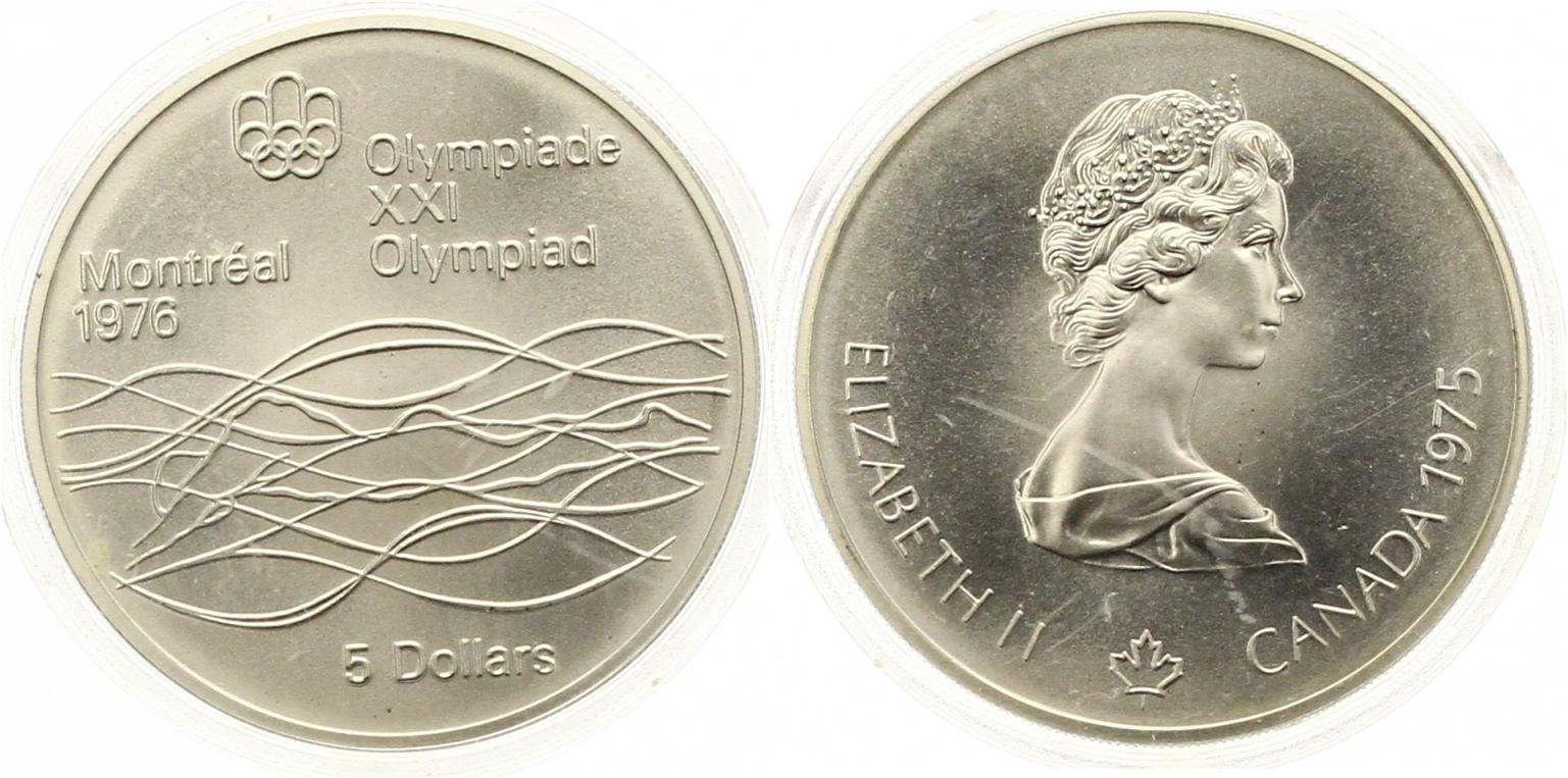  792 Kanada 5  Dollar Olympiade 1975 Silber 22,4 g. Fein Stempelglanz   