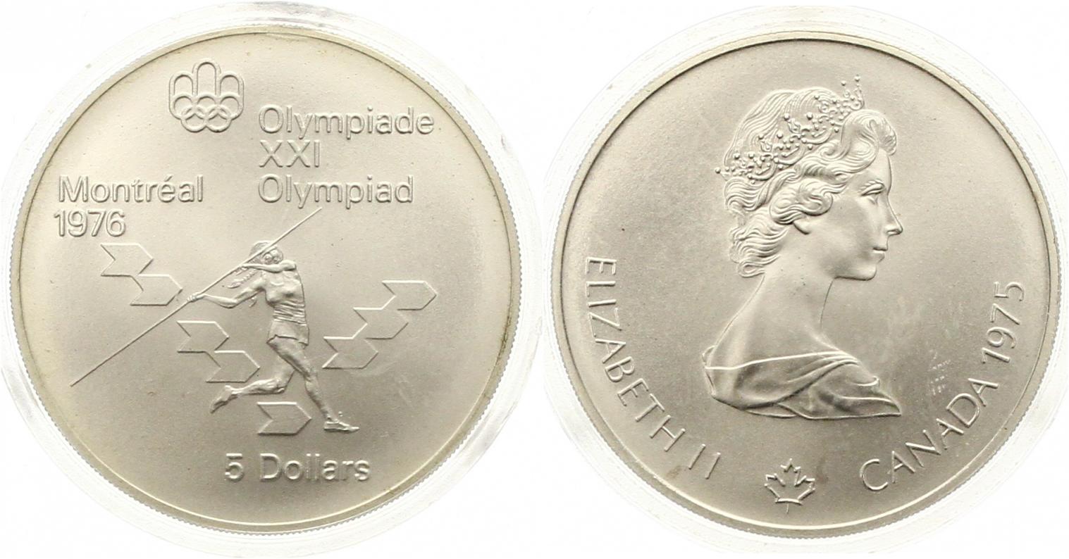  793 Kanada 5  Dollar Olympiade 1975 Silber 22,4 g. Fein Stempelglanz   