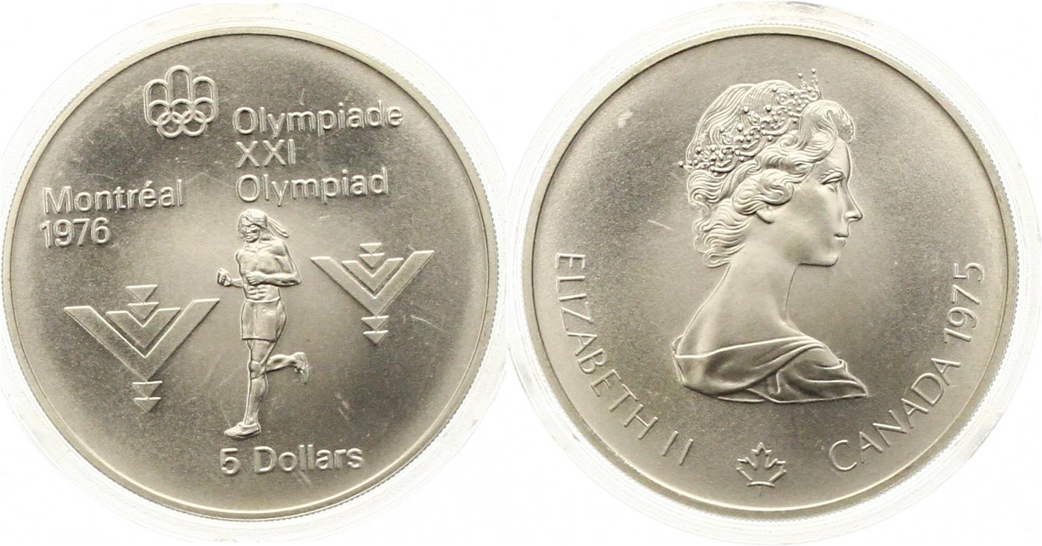  794 Kanada 5  Dollar Olympiade 1975 Silber 22,4 g. Fein Stempelglanz   
