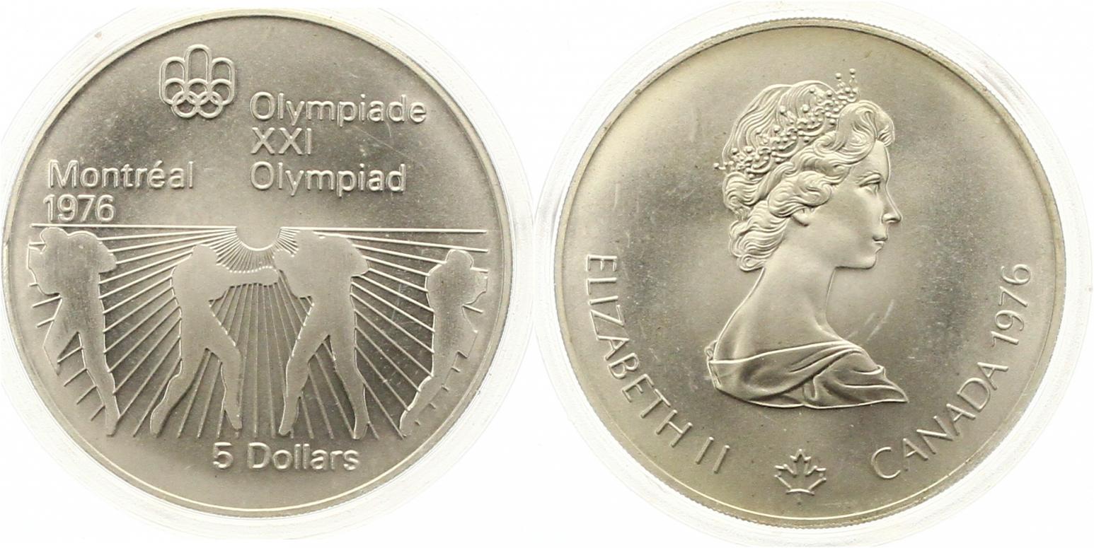  795 Kanada 5  Dollar Olympiade 1976 Silber 22,4 g. Fein Stempelglanz   