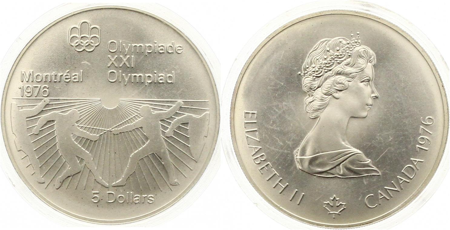  797 Kanada 5  Dollar Olympiade 1976 Silber 22,4 g. Fein Stempelglanz   