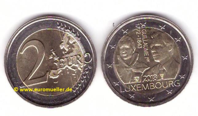Luxemburg 2 Euro Gedenkmünze 2018...175. Todestag Guillaume I.   