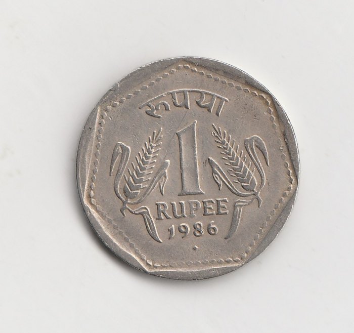  1 Rupee Indien 1986 mit Raute unter der Jahreszahl (I554)   