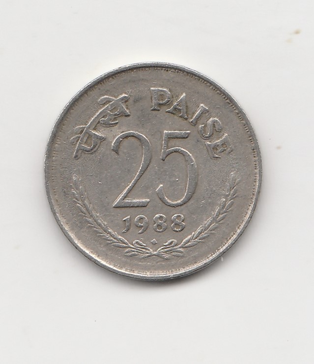 25 Paise Indien 1988 mit Raute unter der Jahreszahl (I556)
