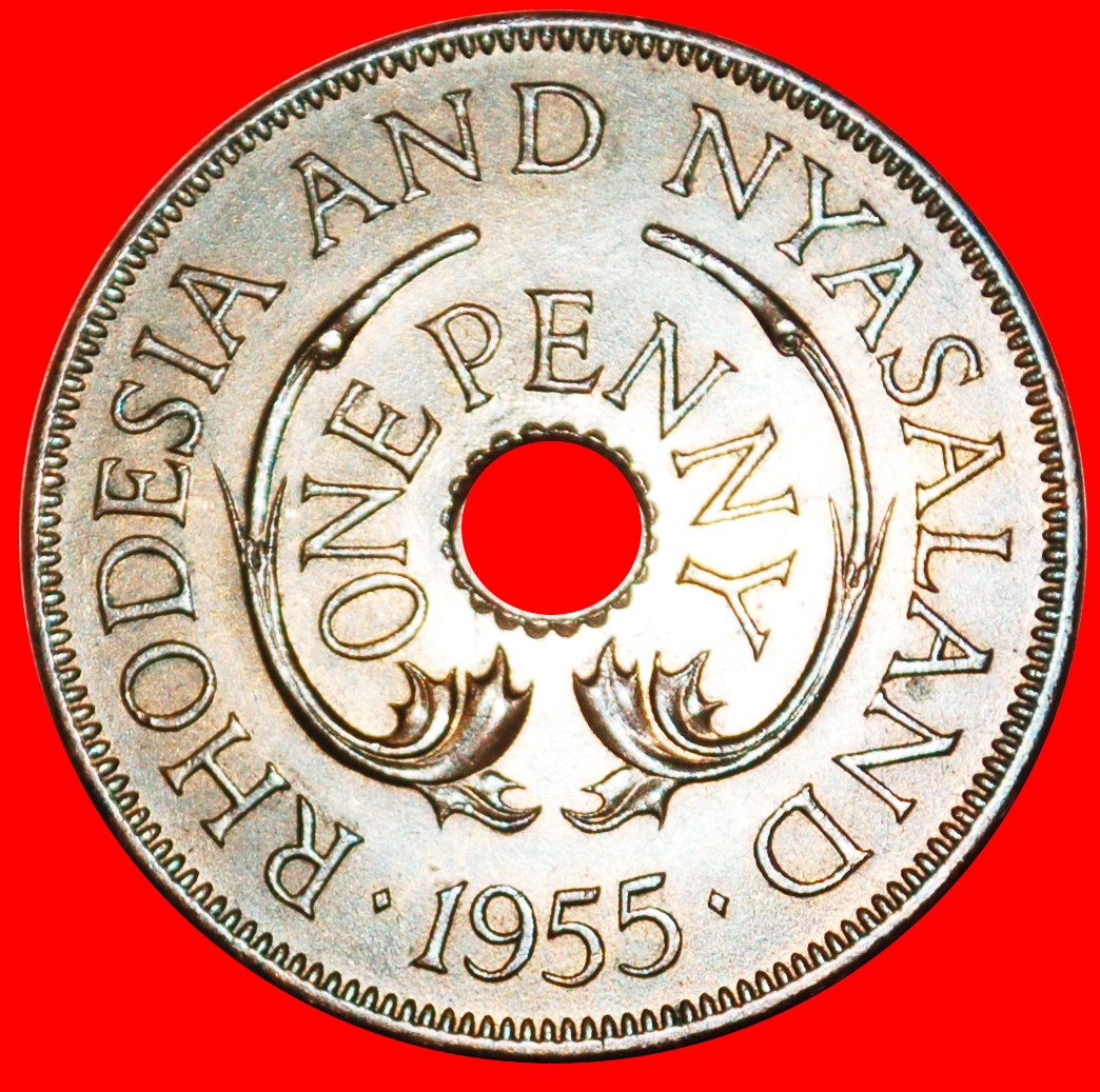  # ELEPHANTS: RHODESIA AND NYASALAND ★ 1 PENNY 1955 MINT LUSTER! LOW START ★ NO RESERVE!   