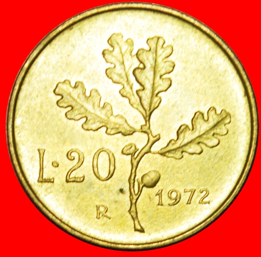 # GLATTE KANTE (1968-2001): ITALIEN ★ 20 LIRE 1972R STG STEMPELGLANZ! OHNE VORBEHALT!