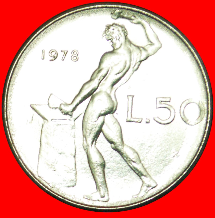  # NUDE VULCAN (1954-1989): ITALY ★ 50 LIRA 1978R MINT LUSTER! LOW START ★ NO RESERVE!   