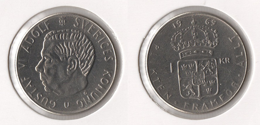  Schweden 1 Krone 1969 U Gustaf VI. (1950-1973) vz   
