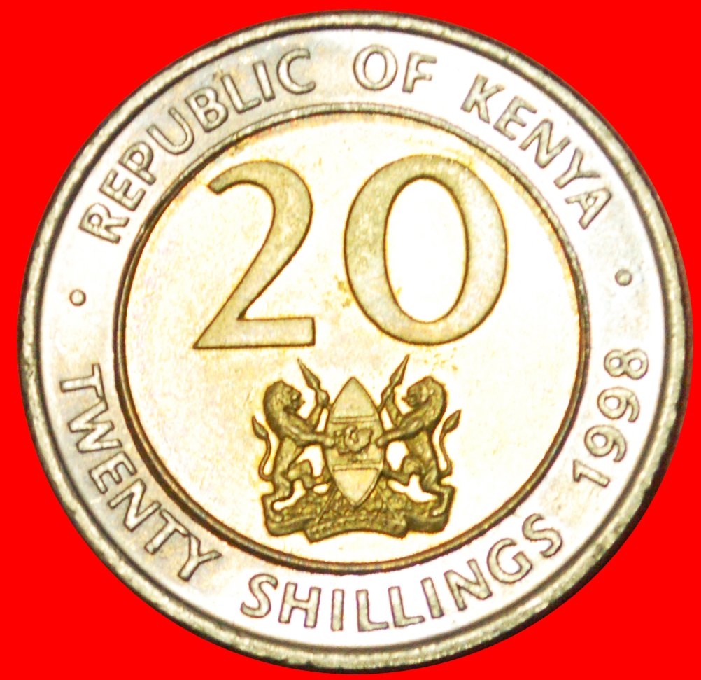  # COCK AND LIONS: KENYA ★ 20 SHILLINGS 1998 MINT LUSTER! LOW START ★ NO RESERVE!   