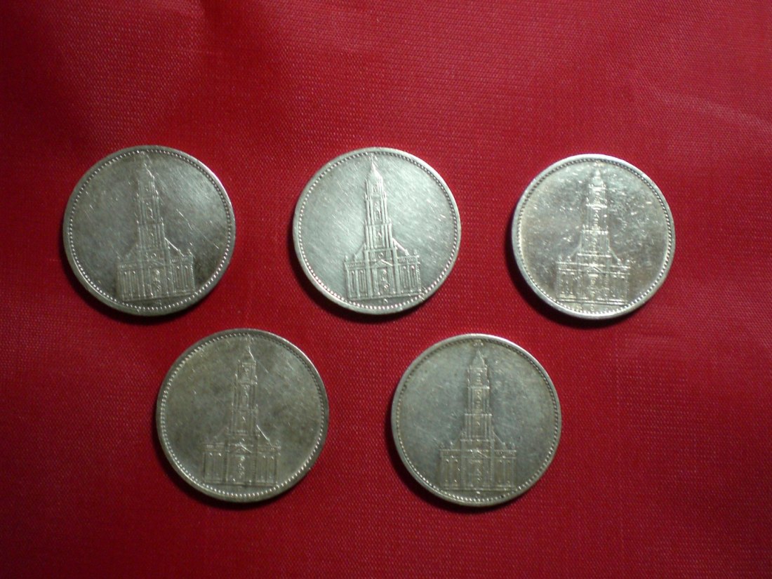 III.Reich 5 Reichsmark 1934 A,D,E,F,J.