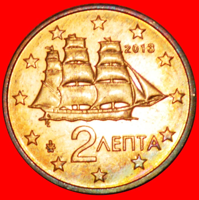  * SHIP: GREECE ★ 2 EURO CENTS 2013 MINT LUSTRE! LOW START ★ NO RESERVE!   