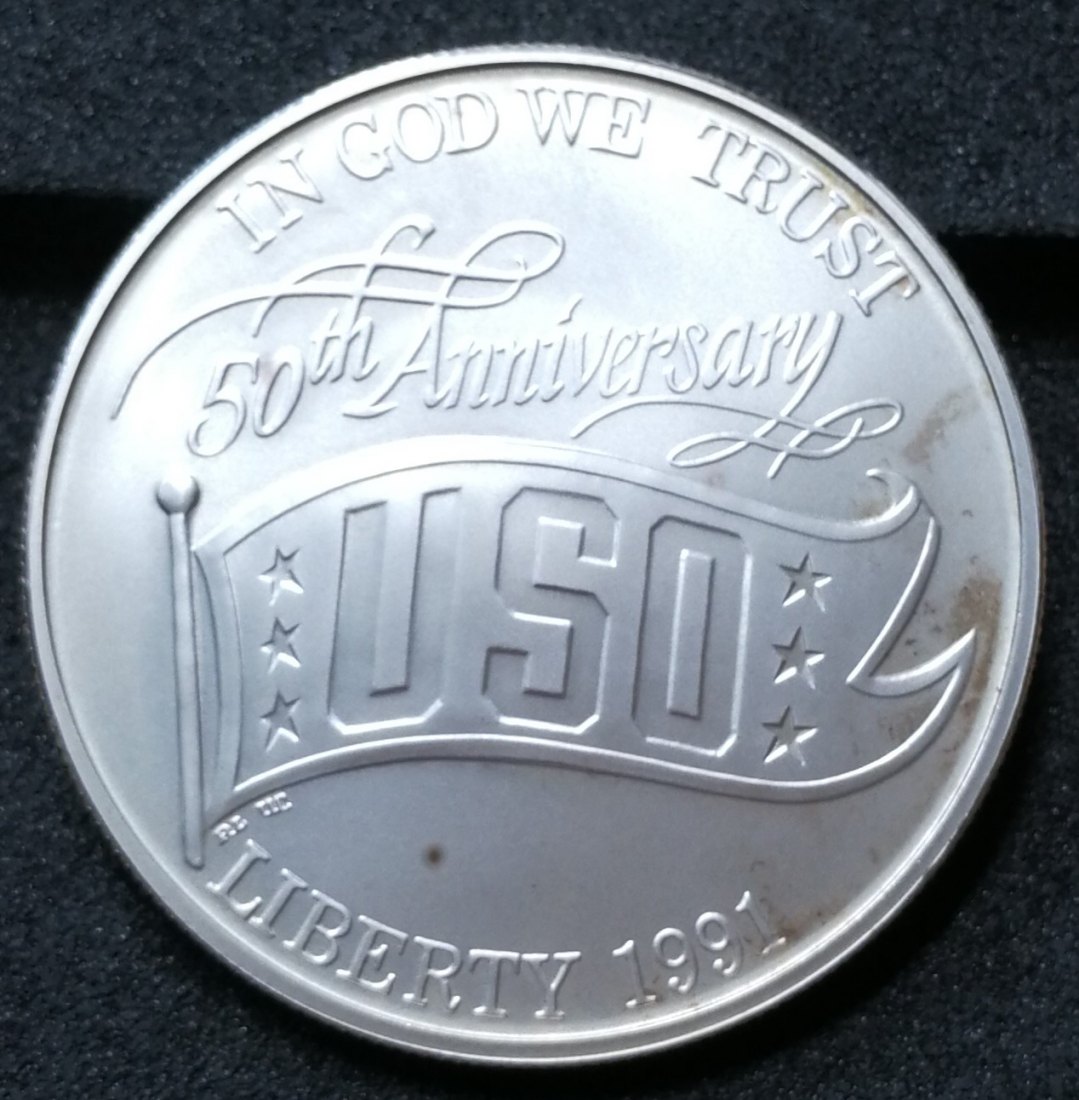 USA 1$ one Dollar 1991 D Denver 50th Anniversary United Service Organization Silber Münze Coin
