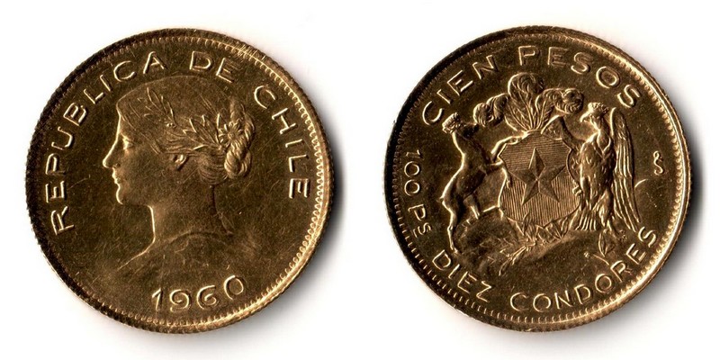 Chile  100 Pesos  1960 MM-Frankfurt  Feingold: 18,30g   