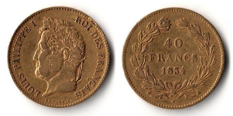 Frankreich  40 Francs  1834 MM-Frankfurt Feingold: 11,61g Louis Philippe  