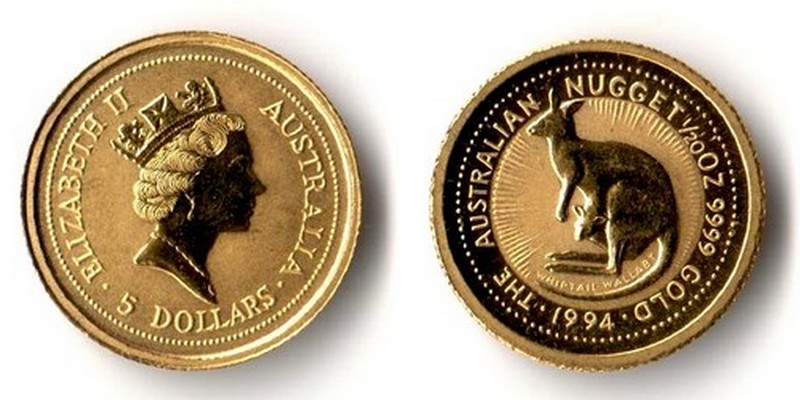 Australien  5 Dollar  1994 MM-Frankfurt Feingold: 1,55g Kangaroo  