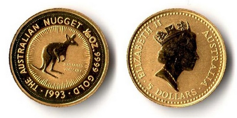 Australien  5 Dollar  1993 MM-Frankfurt Feingold: 1,55g Kangaroo  