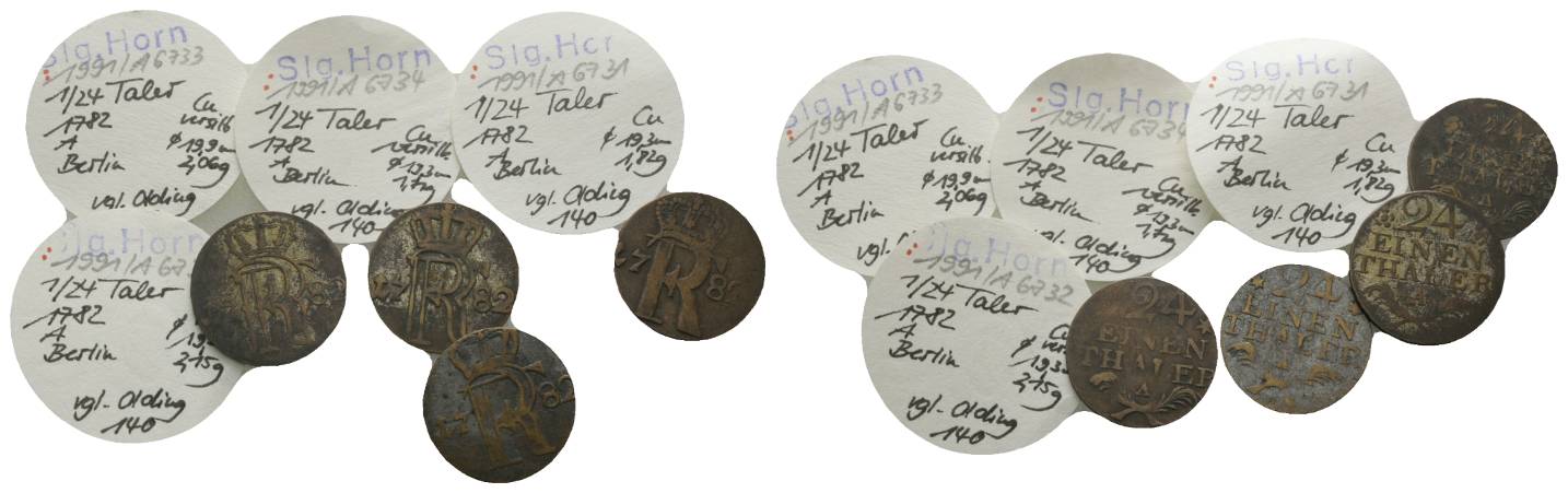  Altdeutschland, 4 Kleinmünzen, Nachahmung 1/24 Taler 1782   