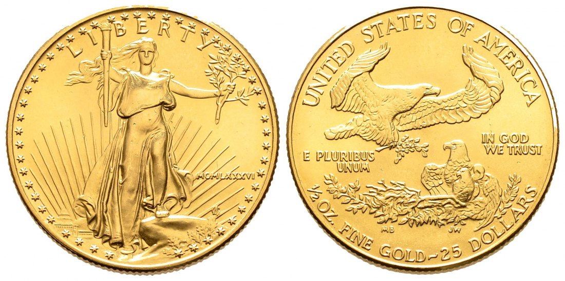 PEUS 1381 USA 15,55 g Feingold. 25 Dollars GOLD 1/2 Unze 1986 Kl. Kratzer, fast Stempelglanz
