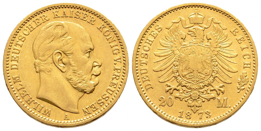 PEUS 1387 Preußen - Kaiserreich 7,16 g Feingold. Wilhelm I. (1861 - 1888) 20 Mark GOLD 1873 A Sehr schön