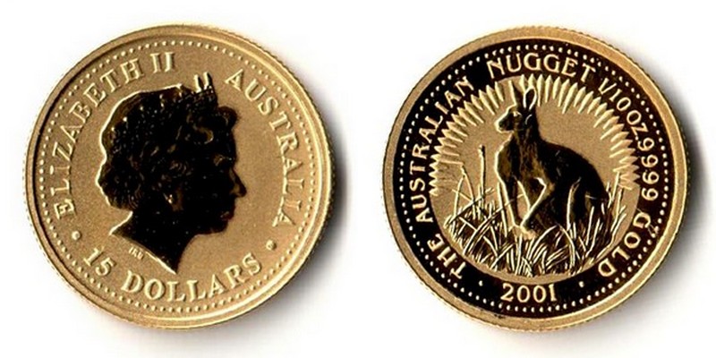 Australien  15 Dollar  2001 MM-Frankfurt Feingold: 3,11g Kangaroo  