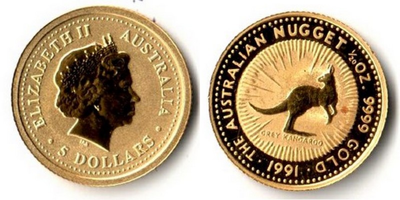 Australien  5 Dollar  1991 MM-Frankfurt Feingold: 1,55g Grey Kangaroo  